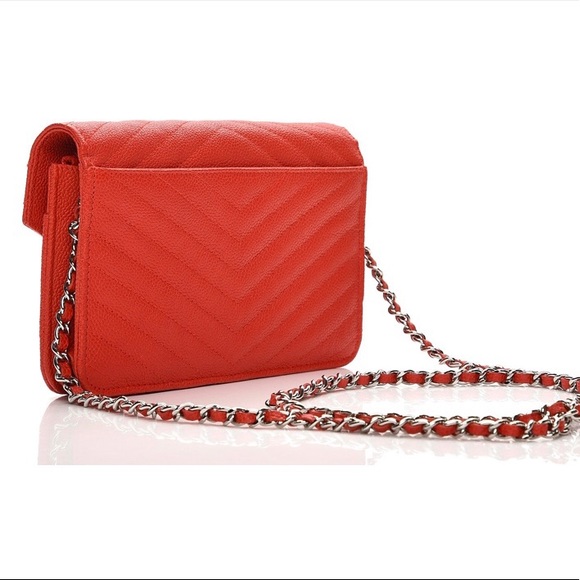 Chanel O-Mini Red Caviar Chevron Quilted WOC NEW!! - Picture 2 of 8